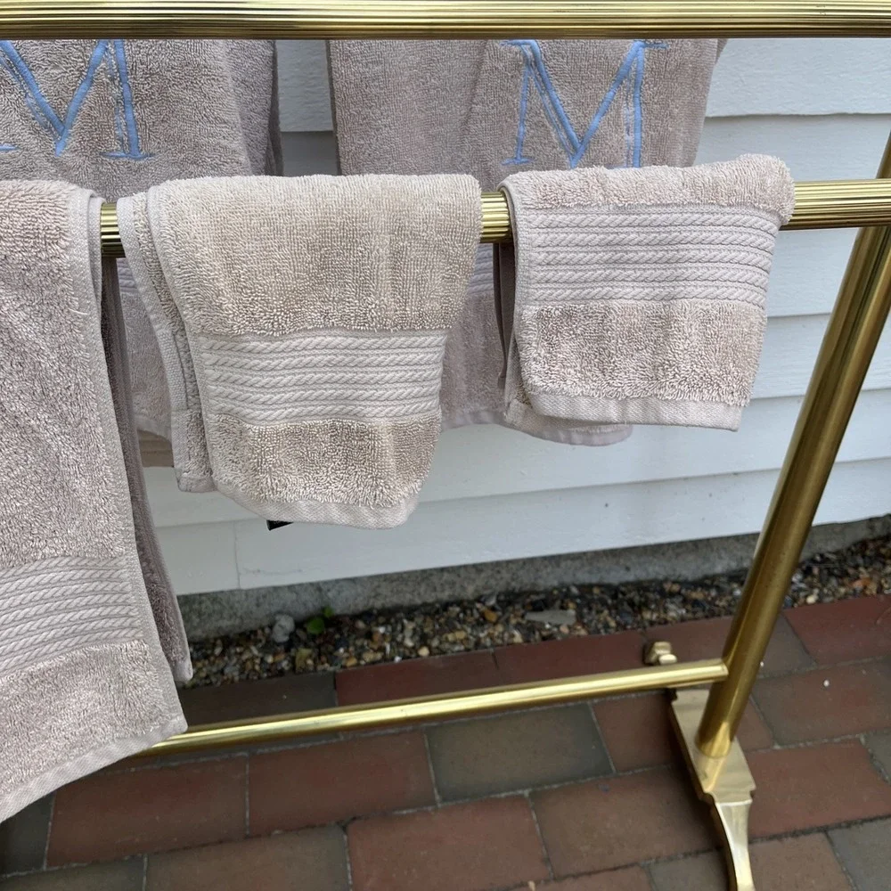 Ralph Lauren Beige Towels Set 5 Pc Bath, Hand Towel, Wash Cloth, Used M Monogram
